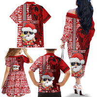 Custom Mele Kalikimaka Hawaii Christmas Family Matching Off Shoulder Long Sleeve Dress and Hawaiian Shirt Santa Claus Kakau Tribal Mix Polynesia Tattoo LT03 - Polynesian Pride
