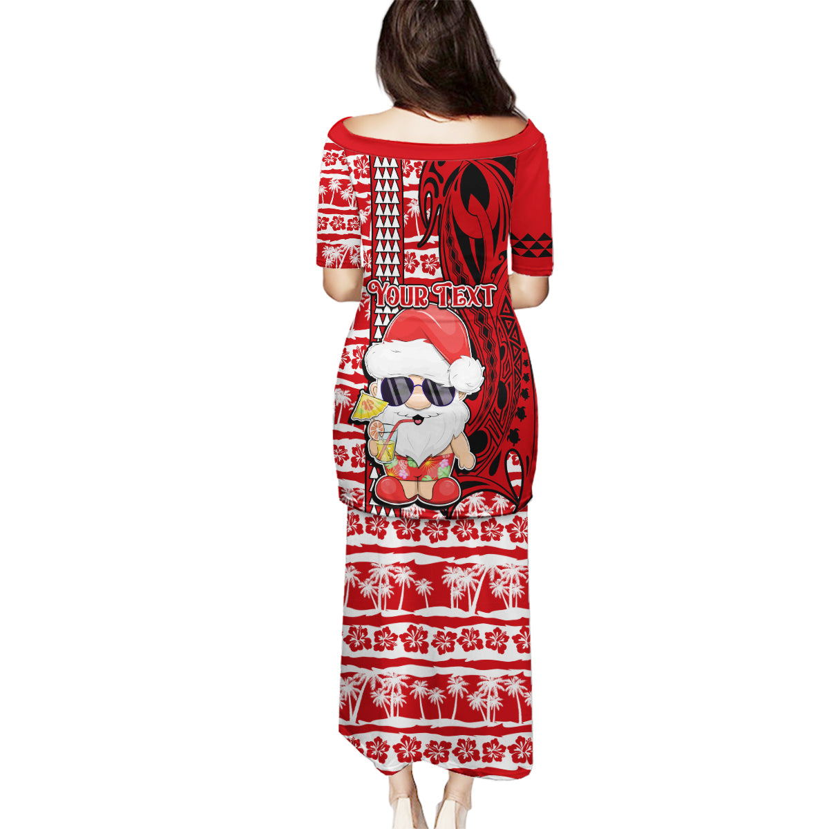 Custom Mele Kalikimaka Hawaii Christmas Family Matching Puletasi Dress and Hawaiian Shirt Santa Claus Kakau Tribal Mix Polynesia Tattoo LT03 - Polynesian Pride
