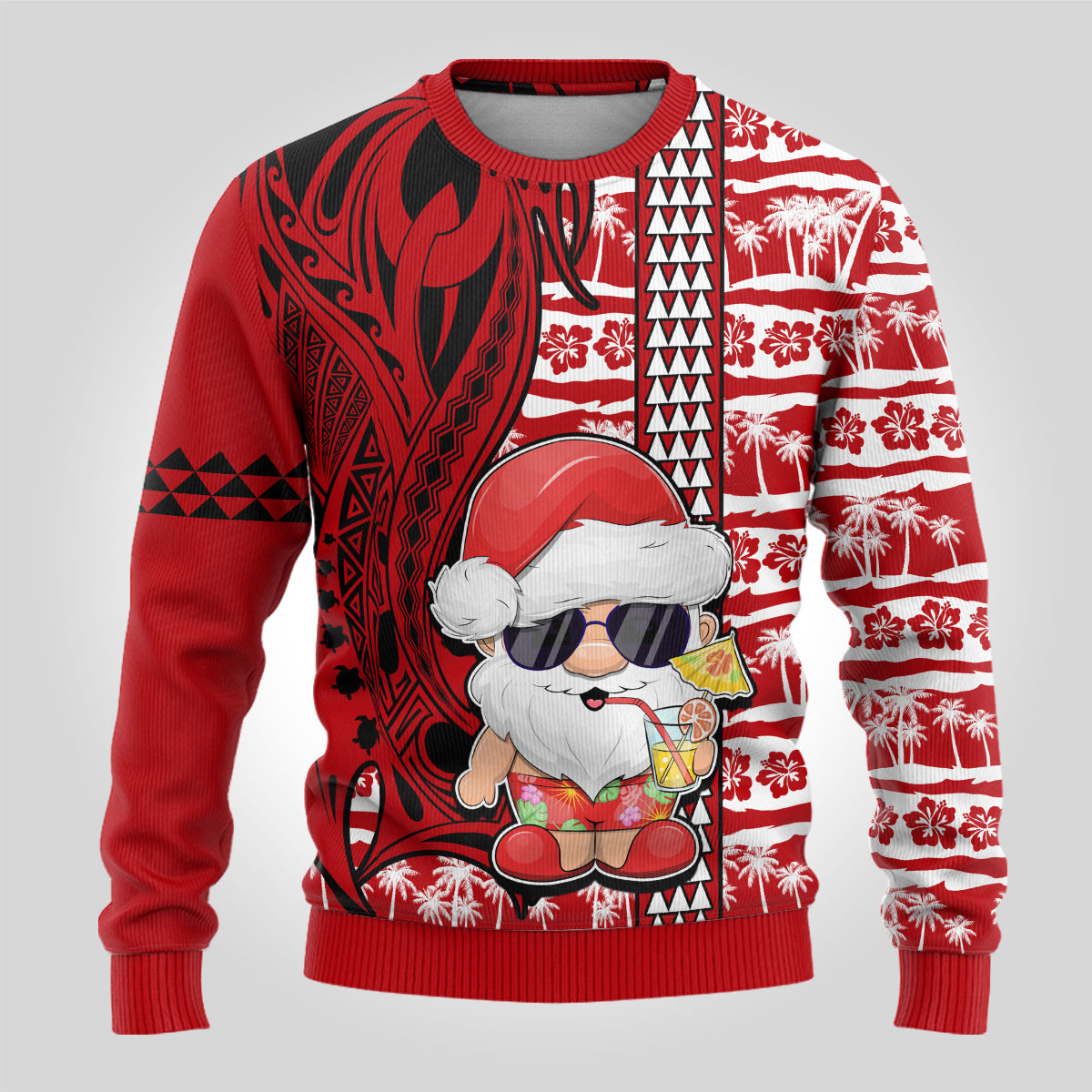 Custom Mele Kalikimaka Hawaii Christmas Ugly Christmas Sweater Santa Claus Kakau Tribal Mix Polynesia Tattoo LT03 - Polynesian Pride