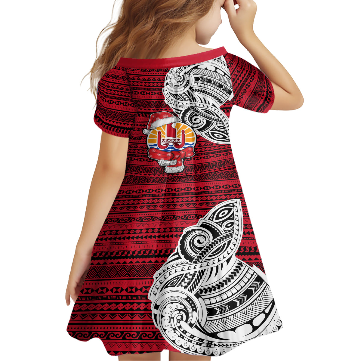 French Polynesia Christmas Family Matching Short Sleeve Bodycon Dress and Hawaiian Shirt Santa Hold Seal with Polynesian Tribal Tattoo LT03 - Polynesian Pride