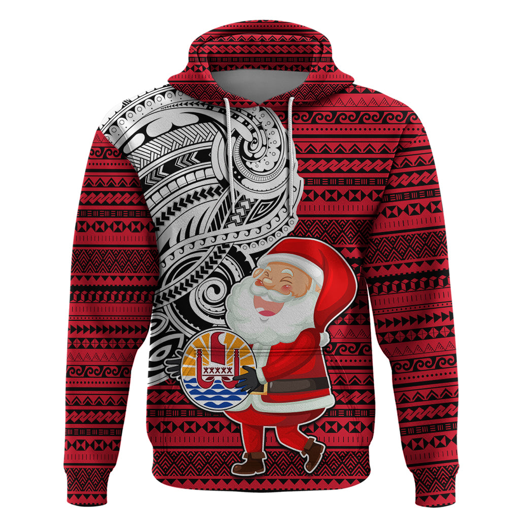 French Polynesia Christmas Hoodie Santa Hold Seal with Polynesian Tribal Tattoo LT03 Pullover Hoodie Red - Polynesian Pride