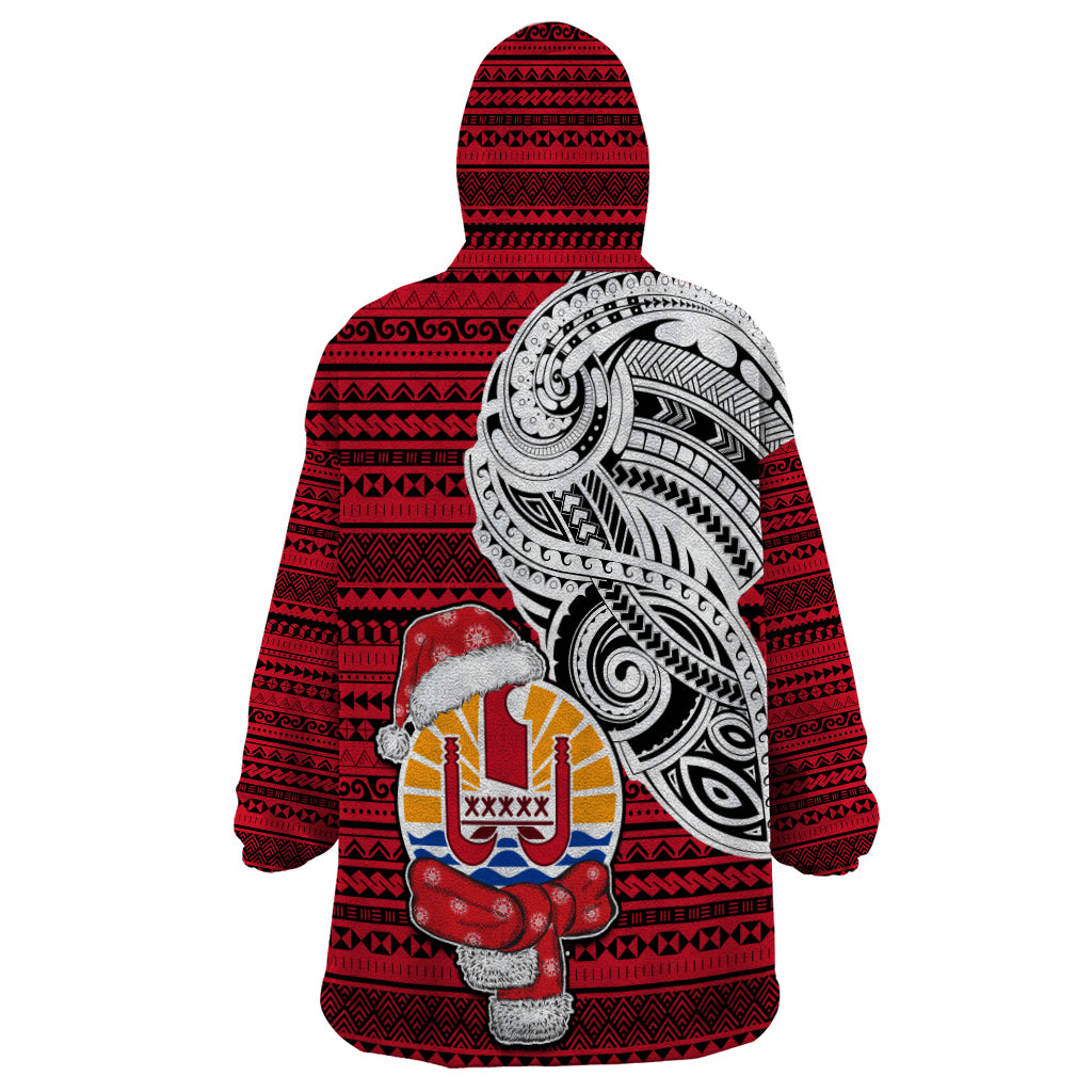 French Polynesia Christmas Wearable Blanket Hoodie Santa Hold Seal with Polynesian Tribal Tattoo LT03 - Polynesian Pride