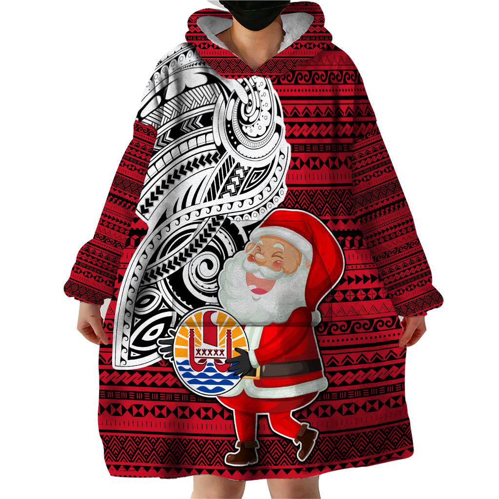 Custom French Polynesia Christmas Wearable Blanket Hoodie Santa Hold Seal with Polynesian Tribal Tattoo LT03 - Polynesian Pride