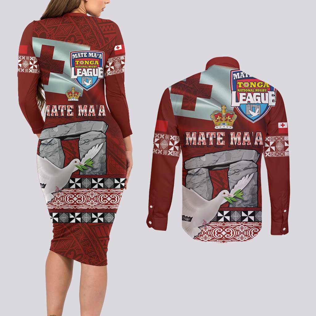 Mate Ma'a Tonga Couples Matching Long Sleeve Bodycon Dress and Long Sleeve Button Shirt Haamonga a Maui and White Dove - Tongan Kupesi Ngatu LT03 - Polynesian Pride