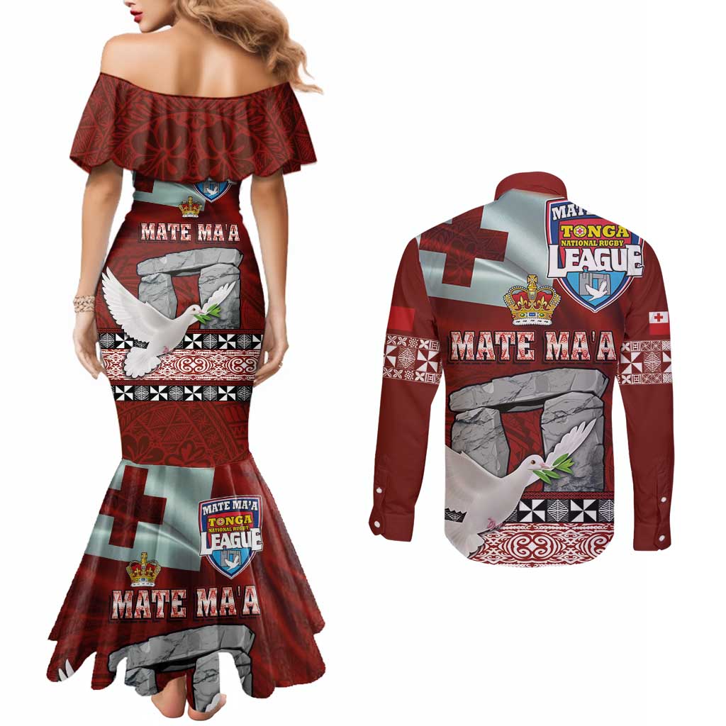 Mate Ma'a Tonga Couples Matching Mermaid Dress and Long Sleeve Button Shirt Haamonga a Maui and White Dove - Tongan Kupesi Ngatu LT03 - Polynesian Pride