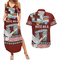 Mate Ma'a Tonga Couples Matching Summer Maxi Dress and Hawaiian Shirt Haamonga a Maui and White Dove - Tongan Kupesi Ngatu LT03 Red - Polynesian Pride