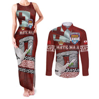 Mate Ma'a Tonga Couples Matching Tank Maxi Dress and Long Sleeve Button Shirt Haamonga a Maui and White Dove - Tongan Kupesi Ngatu LT03 Red - Polynesian Pride