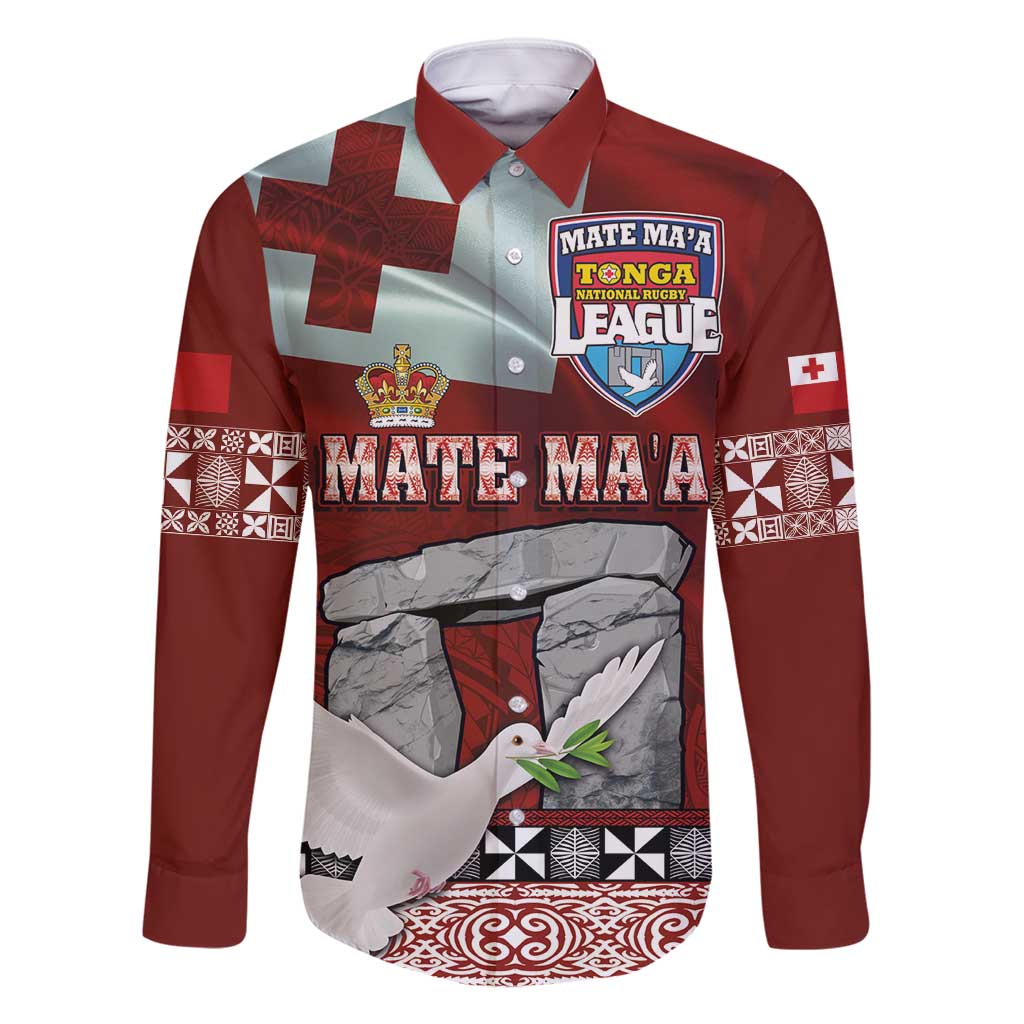 Mate Ma'a Tonga Family Matching Long Sleeve Bodycon Dress and Hawaiian Shirt Haamonga a Maui and White Dove - Tongan Kupesi Ngatu LT03 Dad's Shirt - Long Sleeve Red - Polynesian Pride