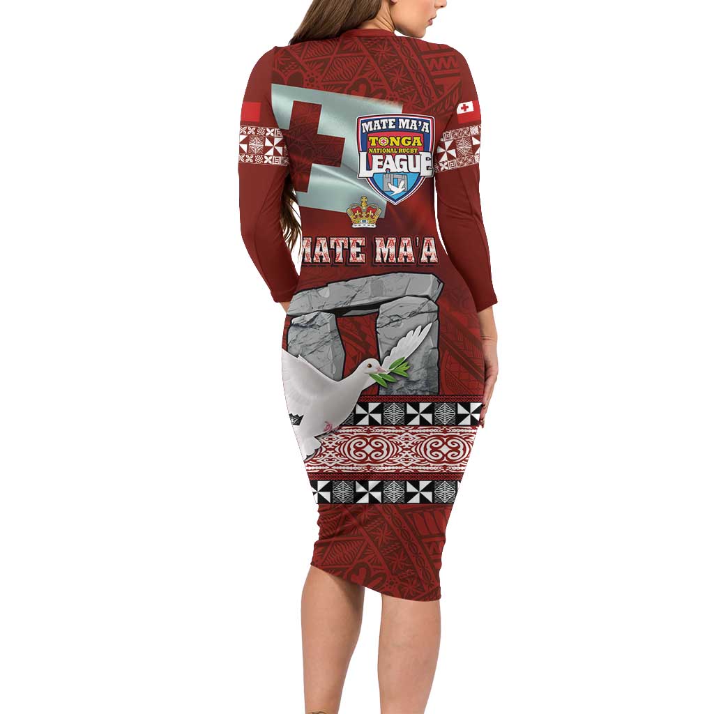 Mate Ma'a Tonga Family Matching Long Sleeve Bodycon Dress and Hawaiian Shirt Haamonga a Maui and White Dove - Tongan Kupesi Ngatu LT03 - Polynesian Pride