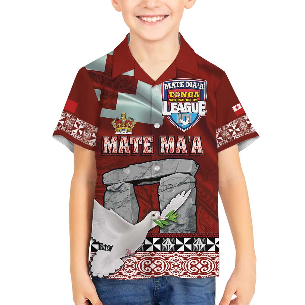 Mate Ma'a Tonga Family Matching Long Sleeve Bodycon Dress and Hawaiian Shirt Haamonga a Maui and White Dove - Tongan Kupesi Ngatu LT03 Son's Shirt Red - Polynesian Pride