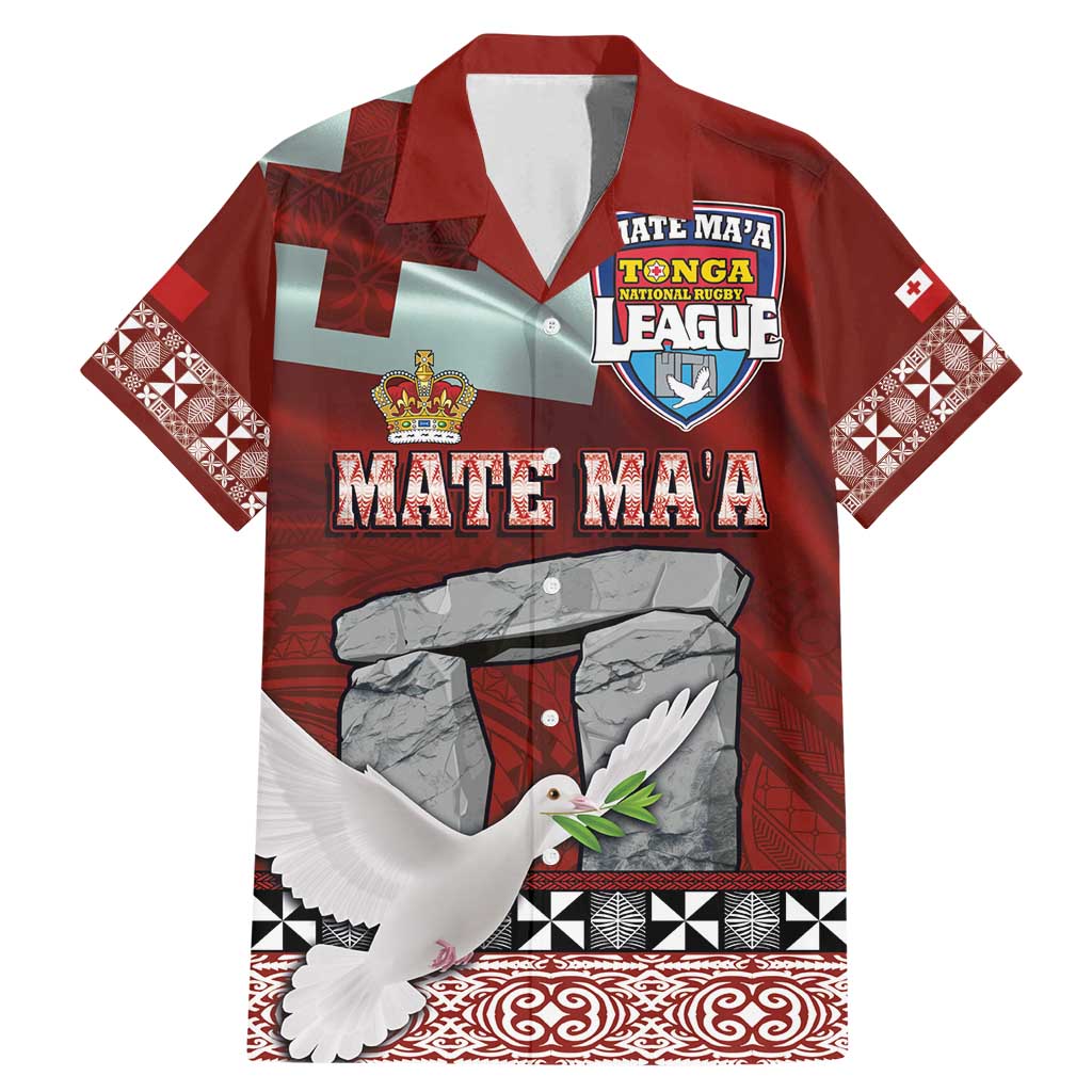 Mate Ma'a Tonga Family Matching Mermaid Dress and Hawaiian Shirt Haamonga a Maui and White Dove - Tongan Kupesi Ngatu LT03 Dad's Shirt - Short Sleeve Red - Polynesian Pride