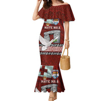 Mate Ma'a Tonga Family Matching Mermaid Dress and Hawaiian Shirt Haamonga a Maui and White Dove - Tongan Kupesi Ngatu LT03 Mom's Dress Red - Polynesian Pride