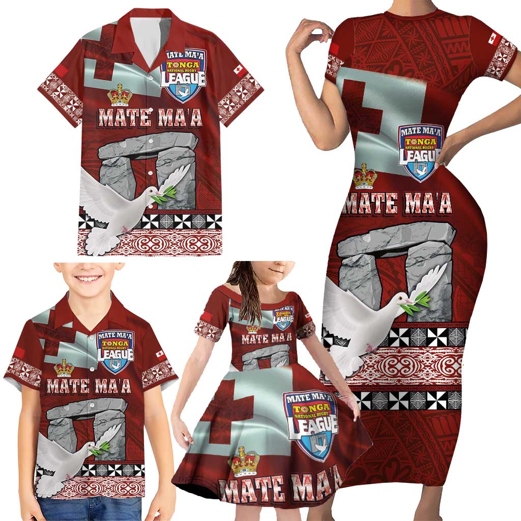 Mate Ma'a Tonga Family Matching Short Sleeve Bodycon Dress and Hawaiian Shirt Haamonga a Maui and White Dove - Tongan Kupesi Ngatu LT03 - Polynesian Pride
