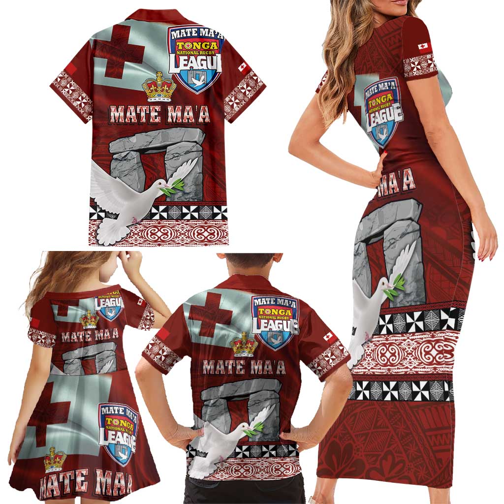 Mate Ma'a Tonga Family Matching Short Sleeve Bodycon Dress and Hawaiian Shirt Haamonga a Maui and White Dove - Tongan Kupesi Ngatu LT03 - Polynesian Pride