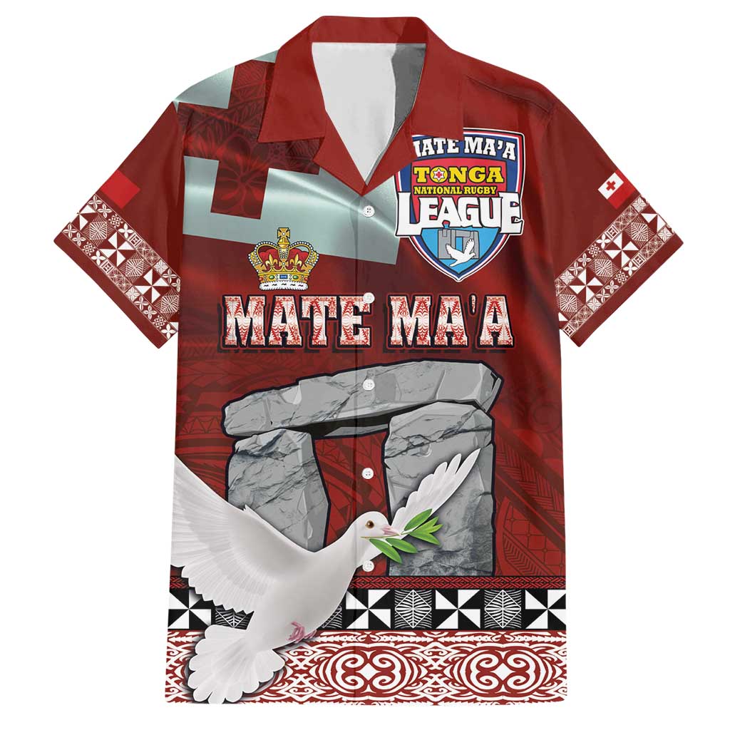 Mate Ma'a Tonga Family Matching Short Sleeve Bodycon Dress and Hawaiian Shirt Haamonga a Maui and White Dove - Tongan Kupesi Ngatu LT03 Dad's Shirt - Short Sleeve Red - Polynesian Pride