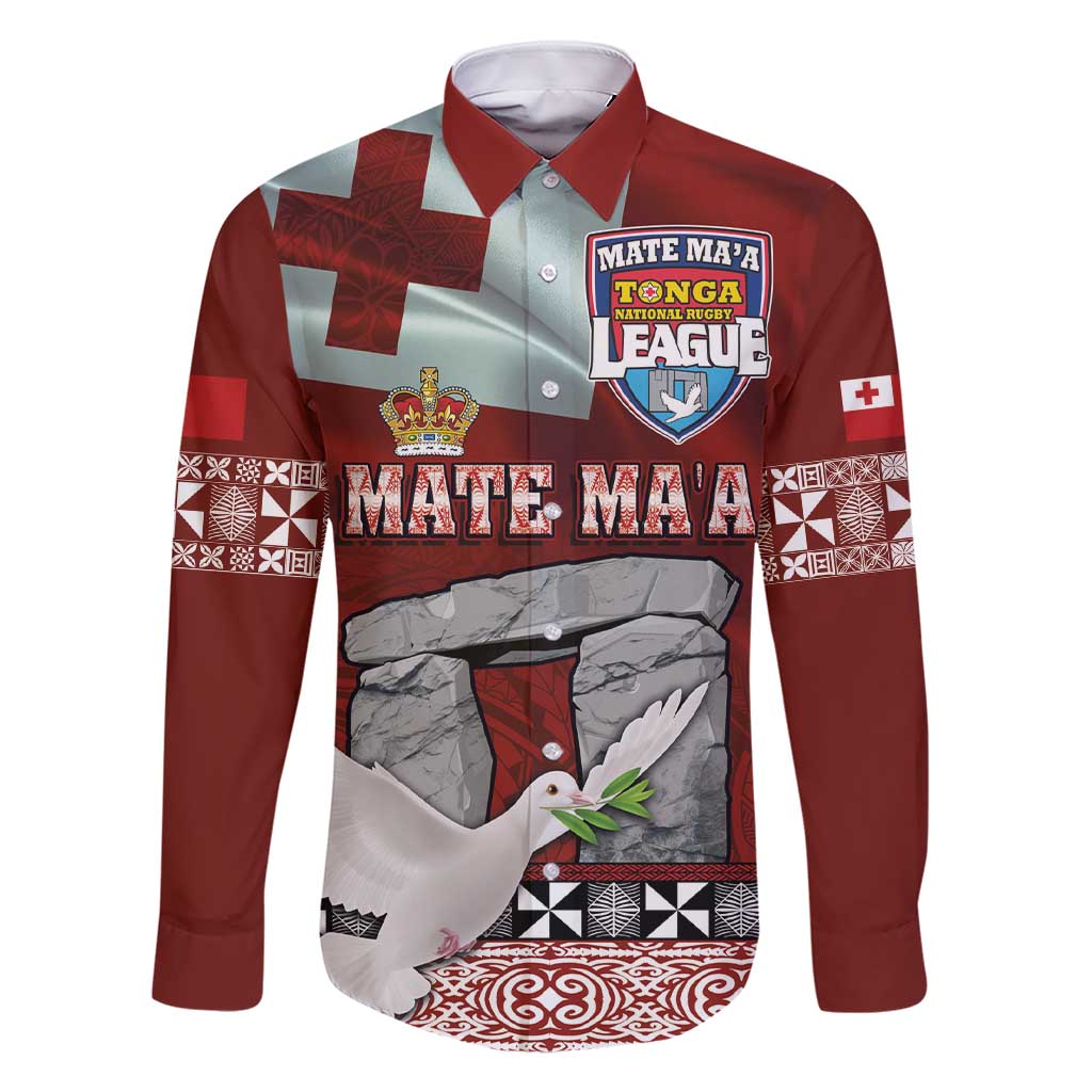 Mate Ma'a Tonga Family Matching Short Sleeve Bodycon Dress and Hawaiian Shirt Haamonga a Maui and White Dove - Tongan Kupesi Ngatu LT03 Dad's Shirt - Long Sleeve Red - Polynesian Pride