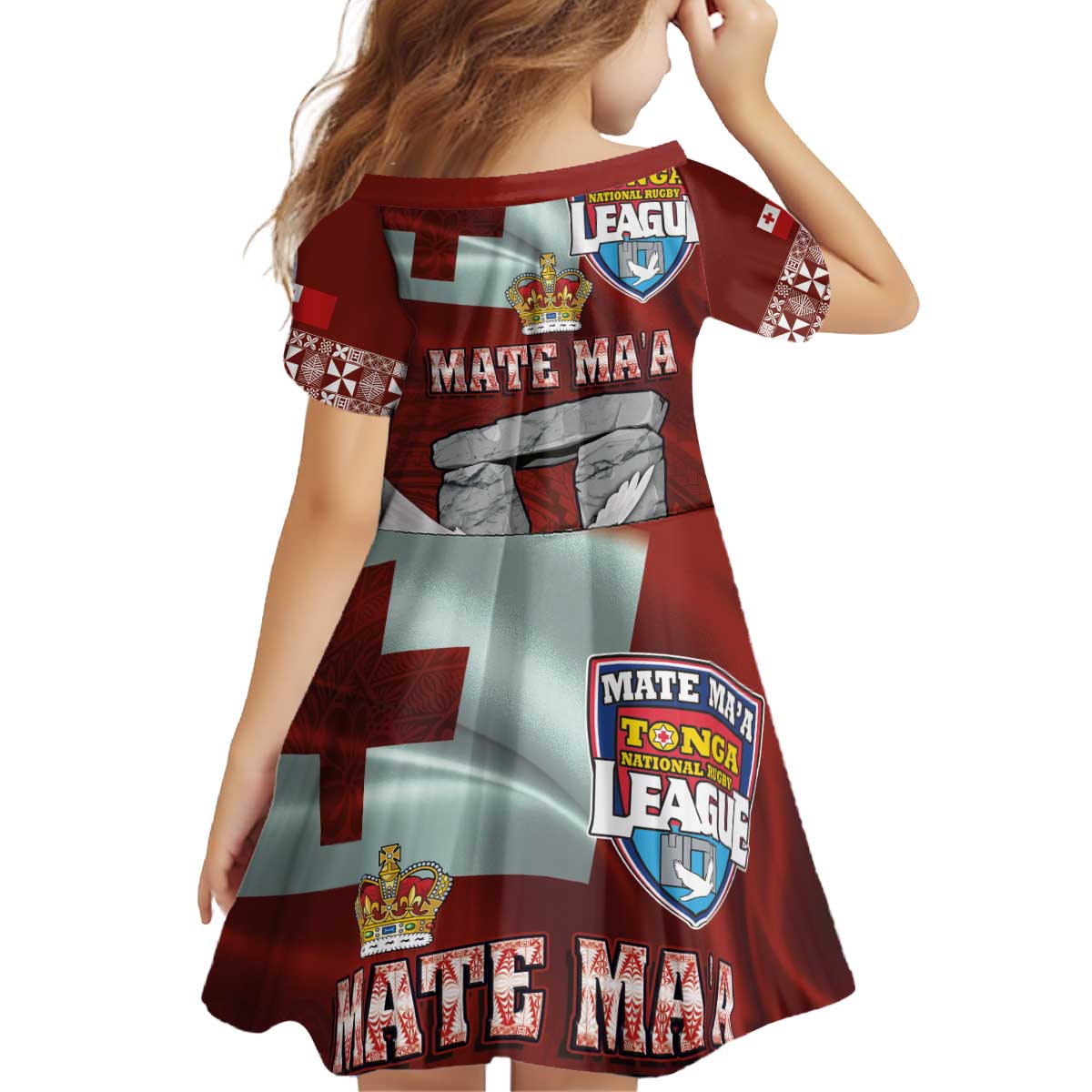 Mate Ma'a Tonga Kid Short Sleeve Dress Haʻamonga ʻa Maui and White Dove - Tongan Kupesi Ngatu