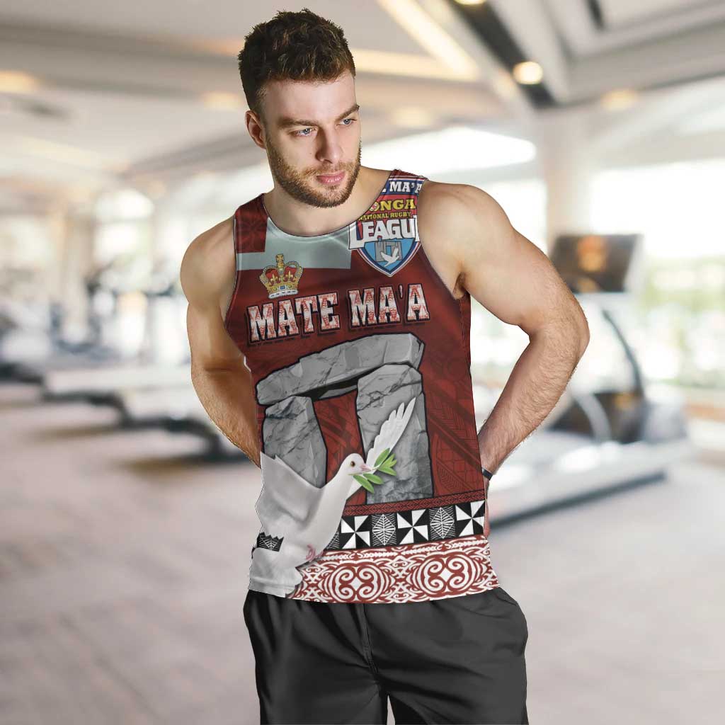 Mate Ma'a Tonga Men Tank Top Haʻamonga ʻa Maui and White Dove - Tongan Kupesi Ngatu