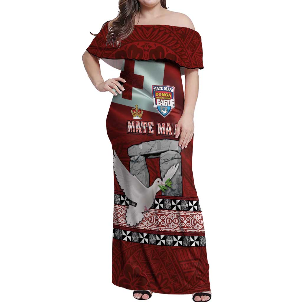 Mate Ma'a Tonga Off Shoulder Maxi Dress Haʻamonga ʻa Maui and White Dove - Tongan Kupesi Ngatu