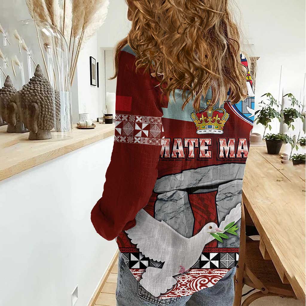Mate Ma'a Tonga Women Casual Shirt Haamonga a Maui and White Dove - Tongan Kupesi Ngatu LT03 - Polynesian Pride