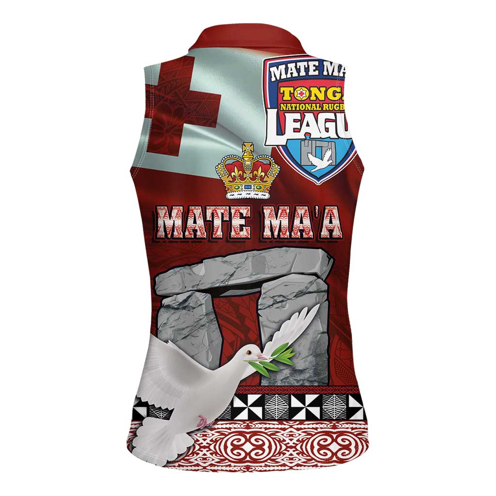 Mate Ma'a Tonga Women Sleeveless Polo Shirt - Ha'amonga a Maui and White Dove - Tongan Kupesi Ngatu LT03 - Polynesian Pride