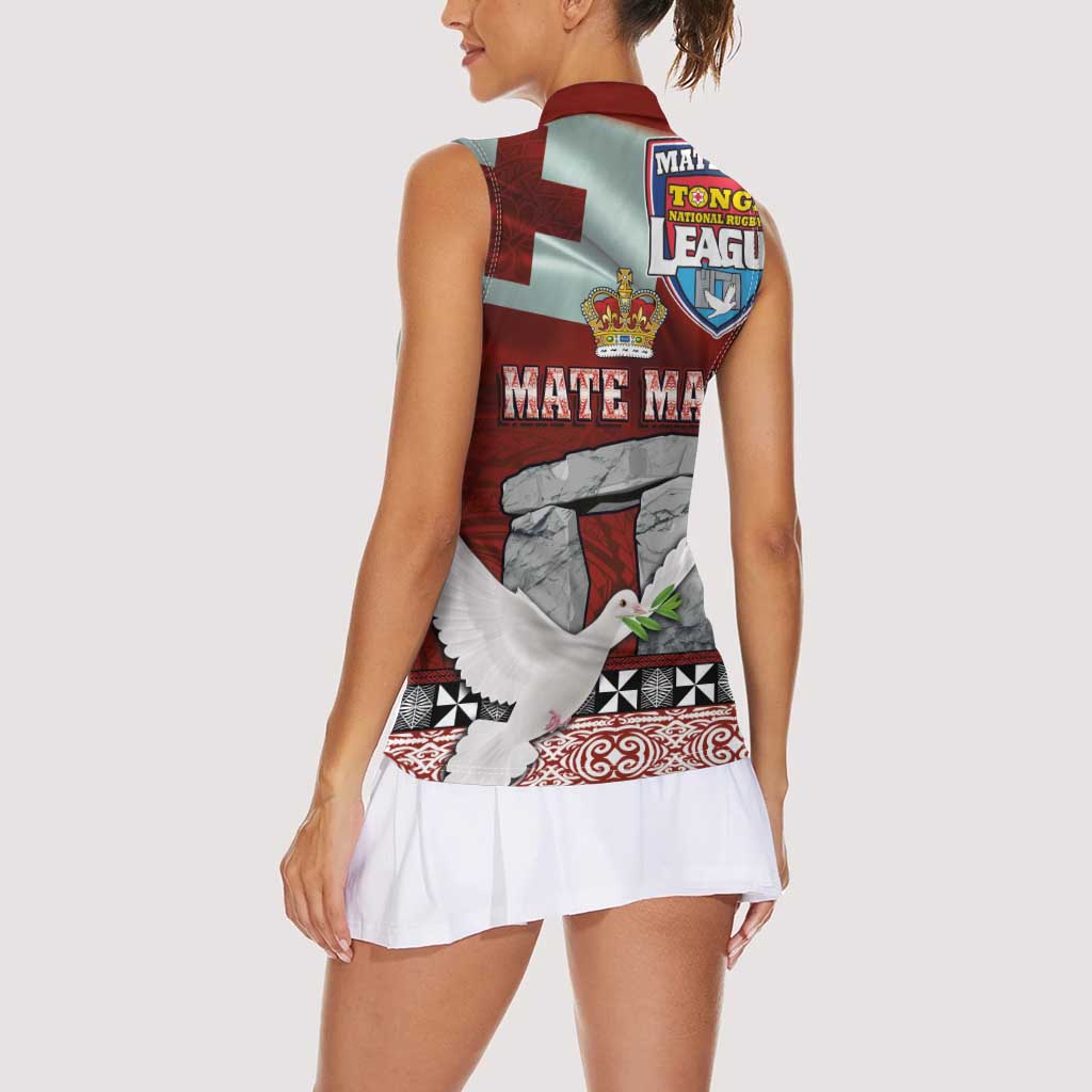 Mate Ma'a Tonga Women Sleeveless Polo Shirt - Ha'amonga a Maui and White Dove - Tongan Kupesi Ngatu LT03 - Polynesian Pride