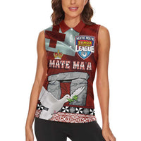 Mate Ma'a Tonga Women Sleeveless Polo Shirt - Ha'amonga a Maui and White Dove - Tongan Kupesi Ngatu LT03 - Polynesian Pride