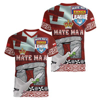 Mate Ma'a Tonga Women V-Neck T-Shirt Haamonga a Maui and White Dove - Tongan Kupesi Ngatu LT03 - Polynesian Pride