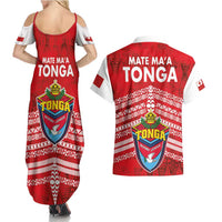 Mate Ma'a Tonga Couples Matching Summer Maxi Dress and Hawaiian Shirt Double White Dove and Kupesi Ngatu Art Tattoo LT03 - Polynesian Pride