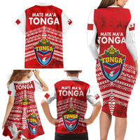 Mate Ma'a Tonga Family Matching Long Sleeve Bodycon Dress and Hawaiian Shirt Double White Dove and Kupesi Ngatu Art Tattoo LT03 - Polynesian Pride