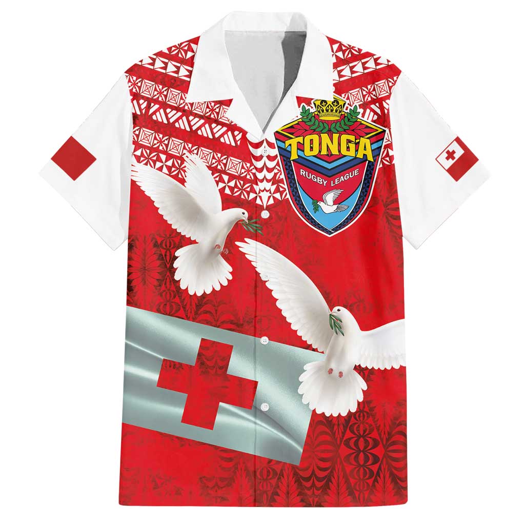 Mate Ma'a Tonga Family Matching Long Sleeve Bodycon Dress and Hawaiian Shirt Double White Dove and Kupesi Ngatu Art Tattoo LT03 Dad's Shirt - Short Sleeve Red - Polynesian Pride