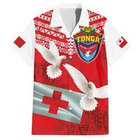 Mate Ma'a Tonga Family Matching Long Sleeve Bodycon Dress and Hawaiian Shirt Double White Dove and Kupesi Ngatu Art Tattoo LT03 Dad's Shirt - Short Sleeve Red - Polynesian Pride