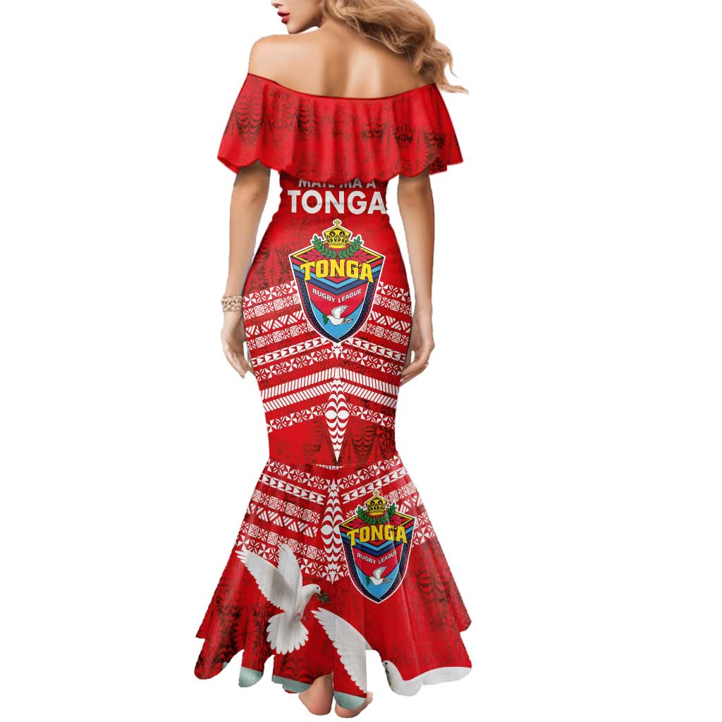 Mate Ma'a Tonga Family Matching Mermaid Dress and Hawaiian Shirt Double White Dove and Kupesi Ngatu Art Tattoo LT03 - Polynesian Pride