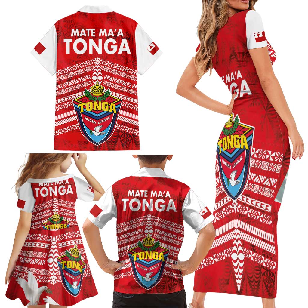 Mate Ma'a Tonga Family Matching Short Sleeve Bodycon Dress and Hawaiian Shirt Double White Dove and Kupesi Ngatu Art Tattoo LT03 - Polynesian Pride
