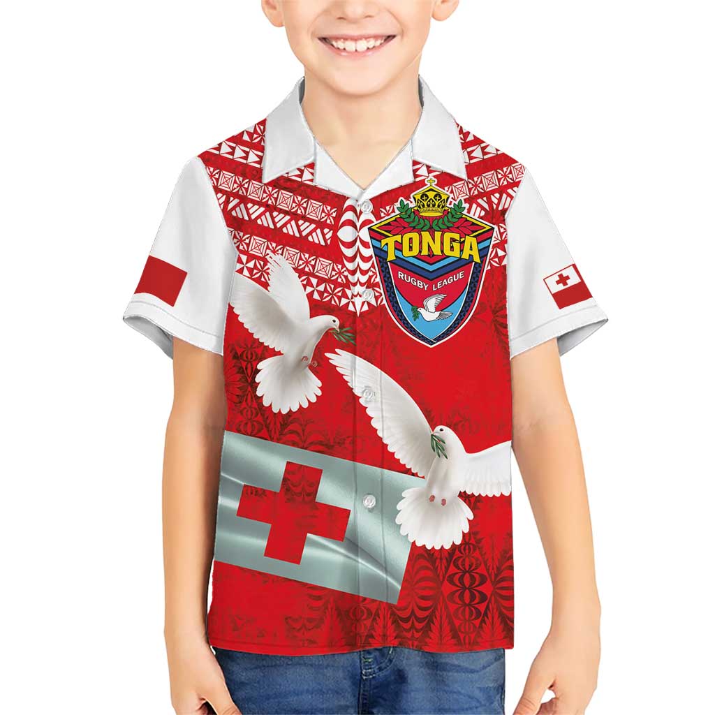 Mate Ma'a Tonga Family Matching Short Sleeve Bodycon Dress and Hawaiian Shirt Double White Dove and Kupesi Ngatu Art Tattoo LT03 Son's Shirt Red - Polynesian Pride