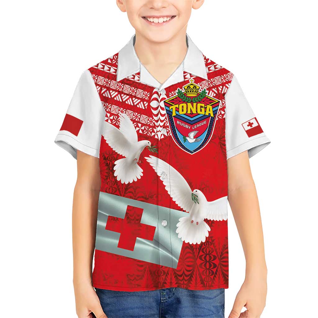 Mate Ma'a Tonga Kid Hawaiian Shirt Douple White Dove and Kupesi Ngatu Art Tattoo