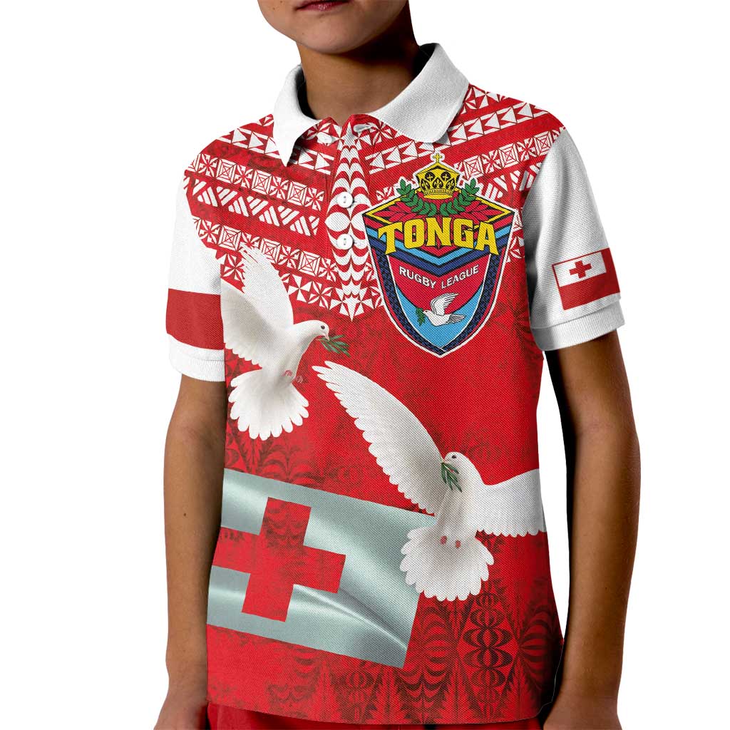 Mate Ma'a Tonga Kid Polo Shirt Douple White Dove and Kupesi Ngatu Art Tattoo