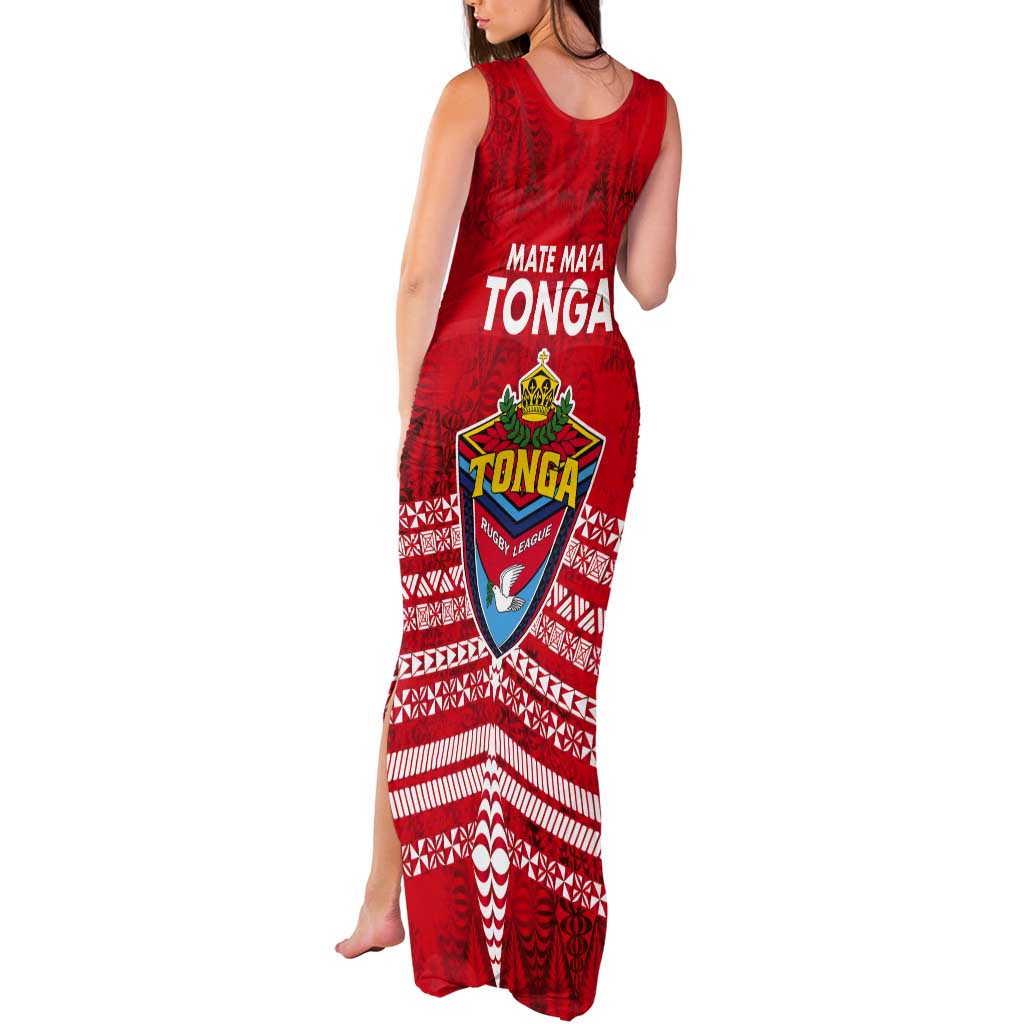 Mate Ma'a Tonga Tank Maxi Dress Douple White Dove and Kupesi Ngatu Art Tattoo