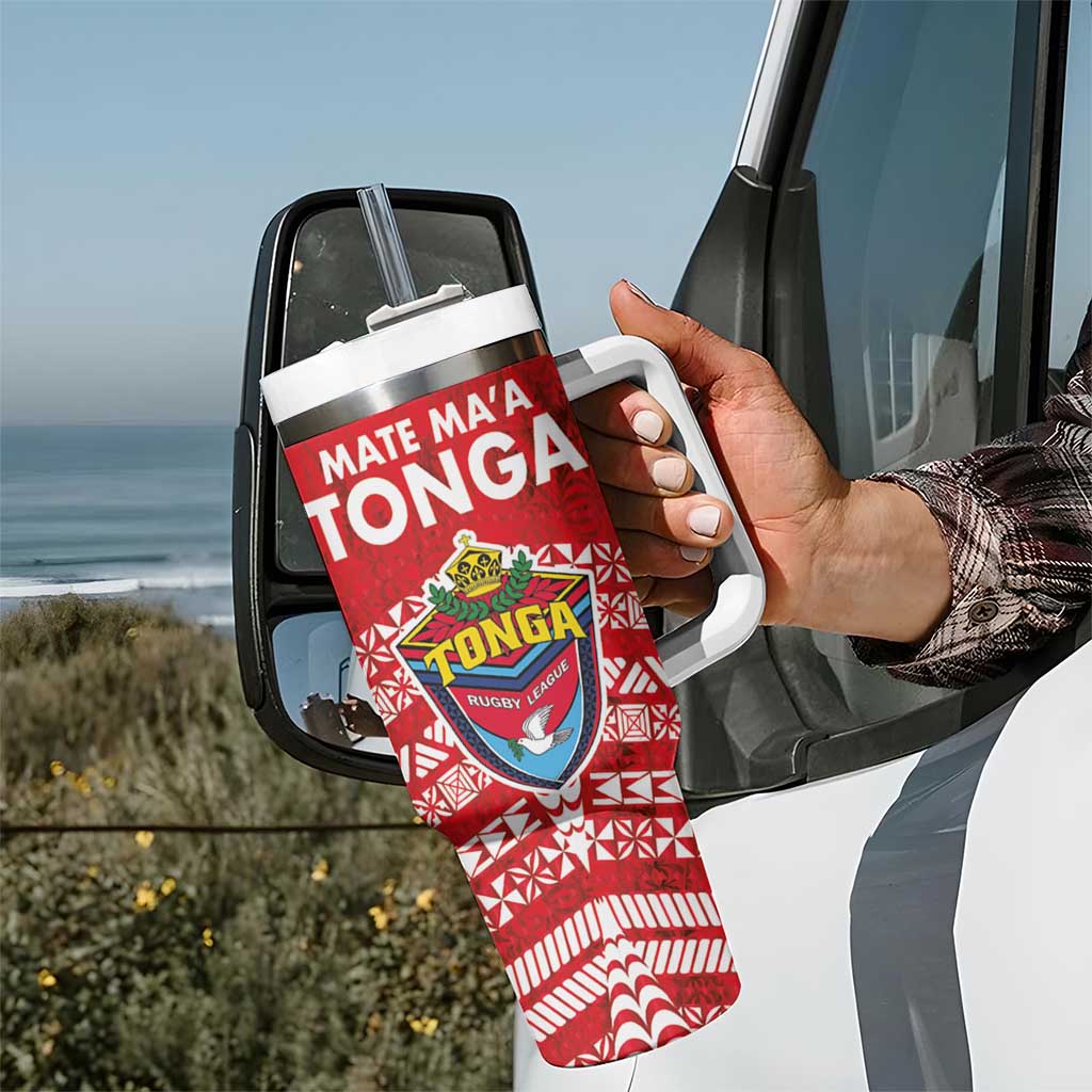 Mate Ma'a Tonga Tumbler With Handle Double White Dove and Kupesi Ngatu Art Tattoo