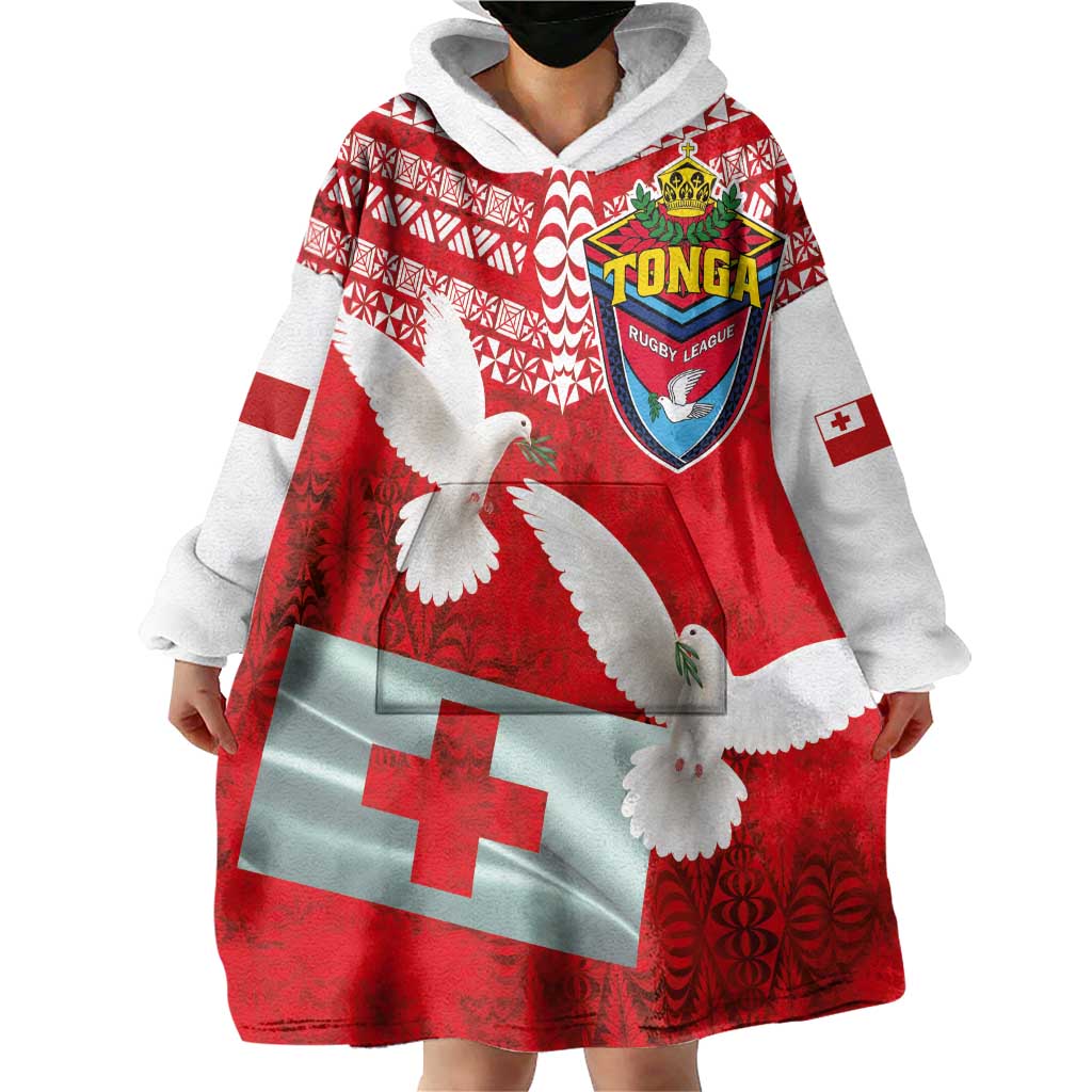 Mate Ma'a Tonga Wearable Blanket Hoodie Douple White Dove and Kupesi Ngatu Art Tattoo