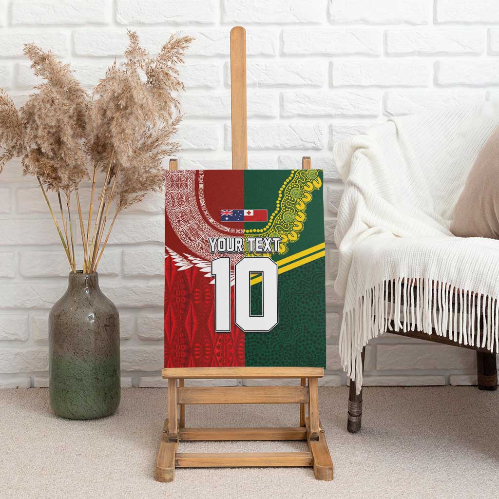 Custom Mate Ma'a Tonga and Australia Kangaroo Canvas Wall Art Nation Seal with Mascot Aboriginal and Tongan Kupesi Ngatu Art