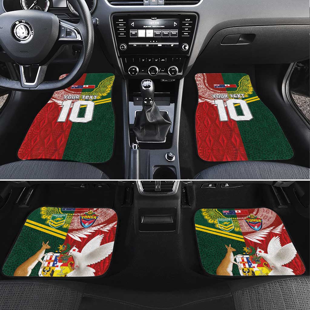 Custom Mate Ma'a Tonga and Australia Kangaroo Car Mats Nation Seal with Mascot Aboriginal and Tongan Kupesi Ngatu Art