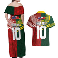 Custom Mate Ma'a Tonga and Australia Kangaroo Couples Matching Off Shoulder Maxi Dress and Hawaiian Shirt Nation Seal with Mascot Aboriginal and Tongan Kupesi Ngatu Art LT03 - Polynesian Pride
