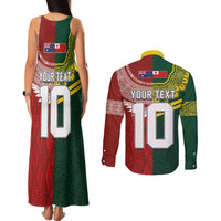Custom Mate Ma'a Tonga and Australia Kangaroo Couples Matching Tank Maxi Dress and Long Sleeve Button Shirt Nation Seal with Mascot Aboriginal and Tongan Kupesi Ngatu Art LT03 - Polynesian Pride