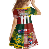 Custom Mate Ma'a Tonga and Australia Kangaroo Family Matching Long Sleeve Bodycon Dress and Hawaiian Shirt Nation Seal with Mascot Aboriginal and Tongan Kupesi Ngatu Art LT03 - Polynesian Pride