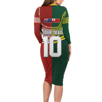 Custom Mate Ma'a Tonga and Australia Kangaroo Family Matching Long Sleeve Bodycon Dress and Hawaiian Shirt Nation Seal with Mascot Aboriginal and Tongan Kupesi Ngatu Art LT03 - Polynesian Pride