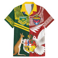 Custom Mate Ma'a Tonga and Australia Kangaroo Family Matching Mermaid Dress and Hawaiian Shirt Nation Seal with Mascot Aboriginal and Tongan Kupesi Ngatu Art LT03 Dad's Shirt - Short Sleeve Red - Polynesian Pride