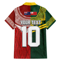 Custom Mate Ma'a Tonga and Australia Kangaroo Family Matching Short Sleeve Bodycon Dress and Hawaiian Shirt Nation Seal with Mascot Aboriginal and Tongan Kupesi Ngatu Art LT03 - Polynesian Pride