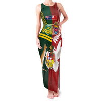 Custom Mate Ma'a Tonga and Australia Kangaroo Family Matching Tank Maxi Dress and Hawaiian Shirt Nation Seal with Mascot Aboriginal and Tongan Kupesi Ngatu Art