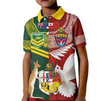 Mate Ma'a Tonga and Australia Kangaroo Kid Polo Shirt - Nation Seal Kupesi Ngatu Aboriginal Art LT03 Kid Red - Polynesian Pride